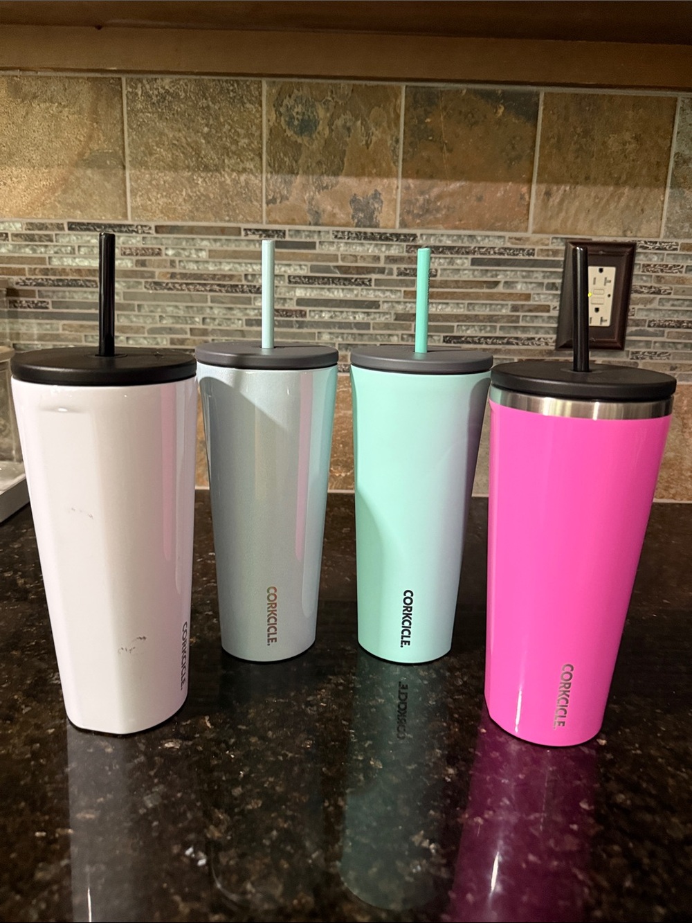 CORKCICLE Slim Tumbler Trio - White, Holographic Silver, Mint, Hot Pink (24oz)